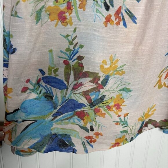 Zac & Rachel Tunic Top Womens L Pink Blue Floral 100% Cotton Button Cuff Boho - Picture 6 of 12